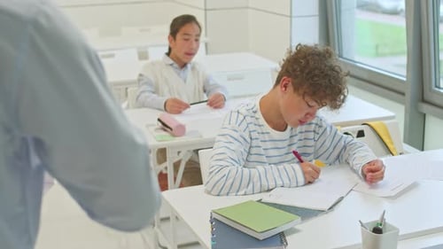 Teacher Giving Lesson to School Boys in Class
