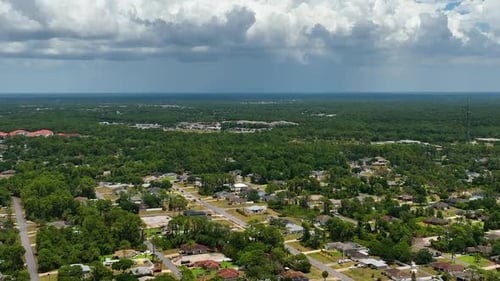 Dark Stormy Clouds Forming on Gloomy Sky Before Heavy Rainfall Over Suburban Town Area