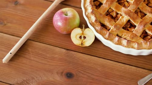 Food, Culinary and Baking Concept - Close Up of Apple Pie On