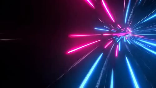 Neon light tunnel, vibrant colors, fast motion