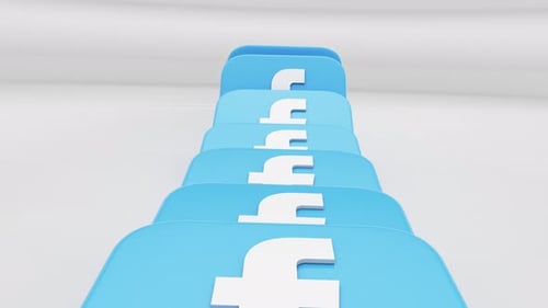 Fallende 3D-Ikonen wie Dominosteine auf Facebook
