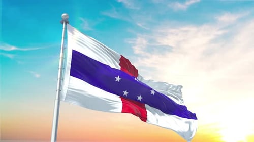 Waving Flag Animation with Blue Sky and Clouds Background