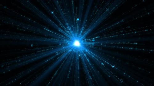 Cyber tunnel. Futuristic interface flying into digital technologic tunnel. Abstract digital backgrou