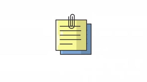 Animated Yellow Sticky Note With Lines And Blue Note Behind Secured By Paperclip