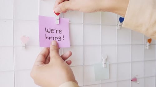 Concept Of We're Hiring And Join Us Text On Sticky Notes