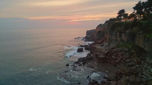 Tranquil Sunset Ocean Cliff Landscape Aerial View Scenic Ocean Beauty at Dusk