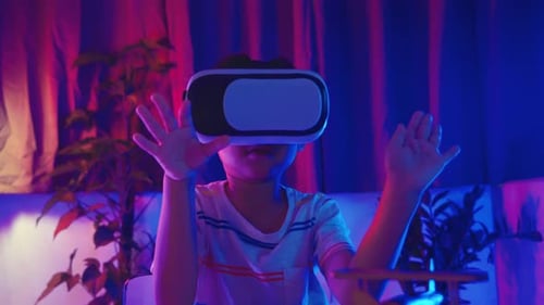 Child Exploring Virtual Reality with VR Headset Indoors