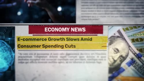 Economy News Financial Report Display with Digital Tech Elements