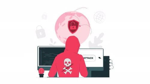 information security, hacker using a computer, computer virus animation 4k