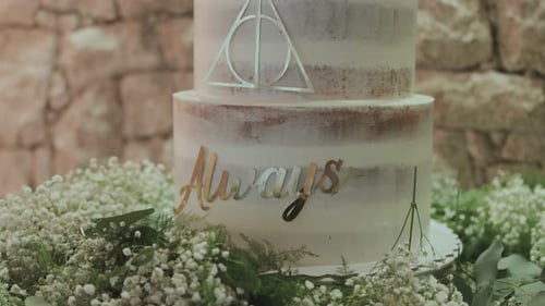 Elegant Wedding Cake Decorated with Flowers and Gold Accents