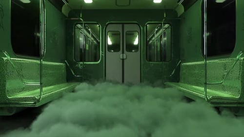 Mysterious Subway Car Engulfed in Fog Eerie Green Glow 3D Animation