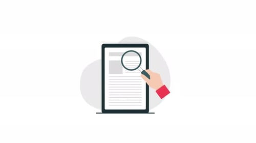 Animated Hand Searching Document on Tablet Screen