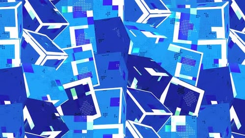 Seamless Looping Blue Digital Cubes Geometric Background