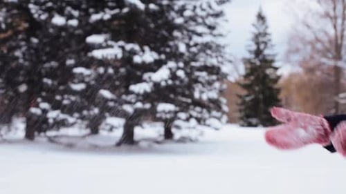 Woman Throwing Snow in Snowy Winter Park