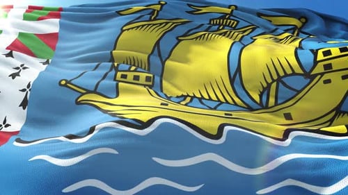 Animated Flag of Saint Pierre and Miquelon Waving in Wind