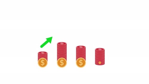 Animated Financial Bar Chart with Stacking Coins and Growth Line