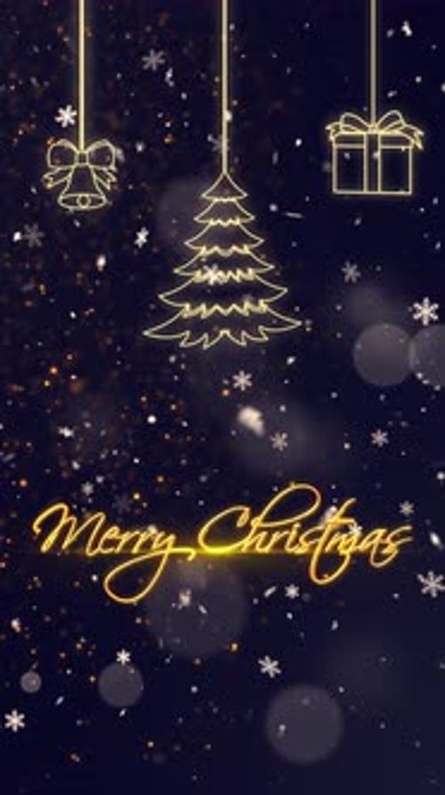 Golden Sparkling Merry Christmas Title with Festive Elements