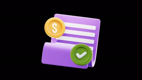 Modern 3D Document with Checkmark and Dollar Coin Animation