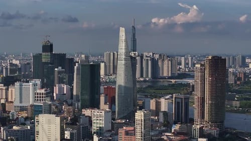 Aerial skyline view of District 1 in Ho Chi Minh city, Vietnam