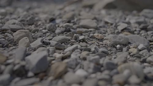 Person, die Steine und Felsen im Freien im Flussbett berührt und fühlt