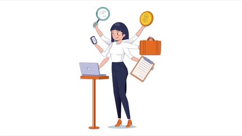 Multi-Tasking Business Woman Flat Design Animation