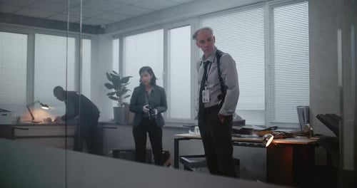 Office Robbery or Murder Case Investigation Team at Crime Scene