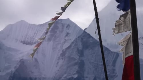 tibetan prayer flags flapping in wind, 2023