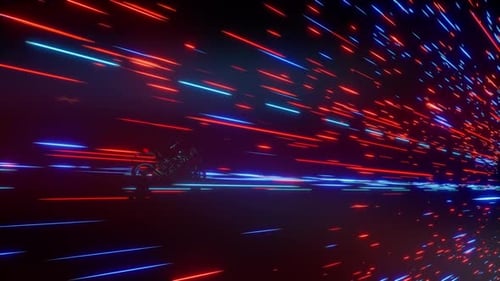 Motorcycle Speeding Through A Futuristic Neon Tunnel