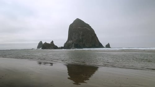 The famous Haystack Rock in Cannon Beach, Oregon