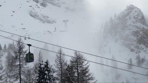 Snowy Mountain Landscape with Gondola Lift on Overcast Day
