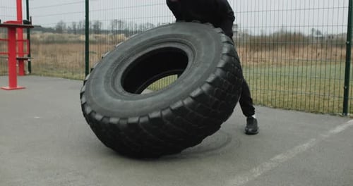 Training Motivation Athlete Man Working Out Outside on the Outdoor Gym Strong Fit Man Training