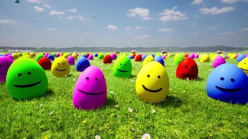 Animated Field of Colorful Smiling Easter Eggs