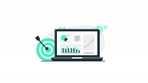 Animated Corporate Data Analysis And Goal Achievement On Laptop