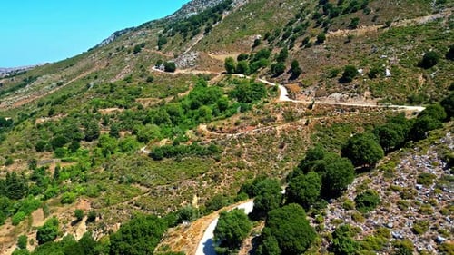 Aerial View of Winding Mountain Road on Sunny Day