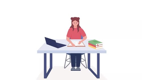 Animated Schoolgirl Doing Homework
