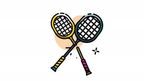Animated Badminton Rackets Icon With Sports Theme