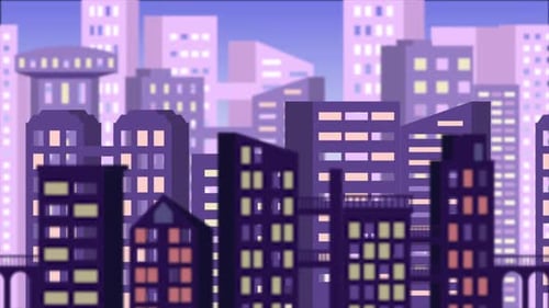 Cartoon City Buildings Landscape 4K