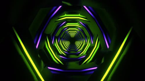 Purple And Light Green Pulsing Neon Dark Tunnel Background Vj Loop In 4K