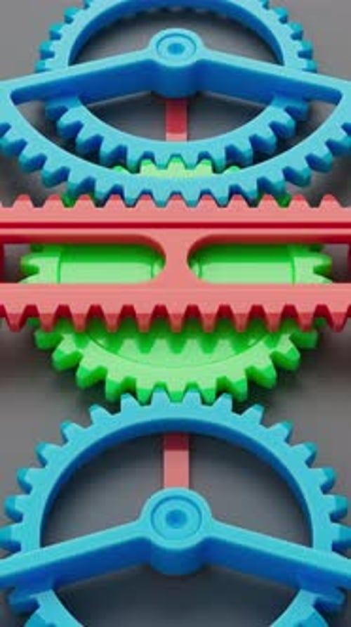 Boucle 3D parfaite d'engrenages et de crémaillères lumineux.