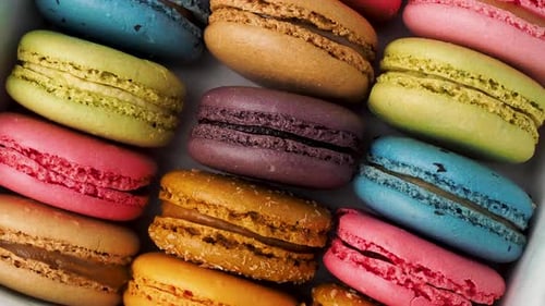 Rotating Colorful French Macaroons.