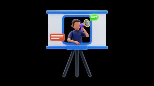 3D Character Speaking with Megaphone on Presentation Board