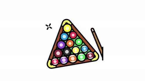 Animated Billiard Balls Rack and Cue Stick Icon