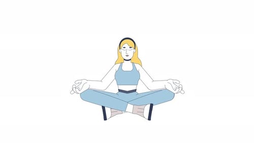 Blonde Frau meditiert in Lotus-Pose 2D-Charakteranimation