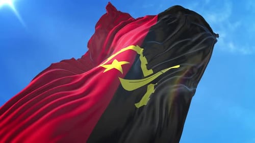 Angola National Flag Waving with Realistic Fabric Physics