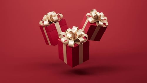 Floating Red Gift Boxes with Golden Ribbons
