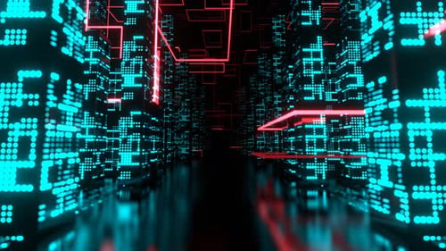 Red And Turquoise Road To Neon Cyber City Background Vj Loop In 4K