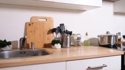 Scandinavian Classic Minimalistic Kitchen with White and Wooden Details