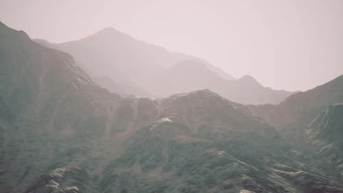View of the Afghan Mountains in Fog