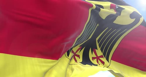 Realistic Waving German Flag Against Blue Sky