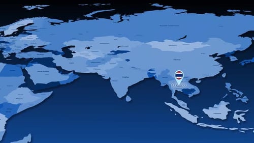 World Map Zoom to Thailand with Flag Location Pin Animation
